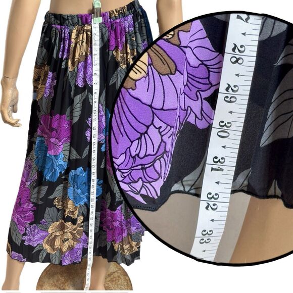 Y2k Purple Pleated Midi Skirt L Dark Floral Bloomcore Whimsigoth Flowy Antthony - Picture 7 of 12